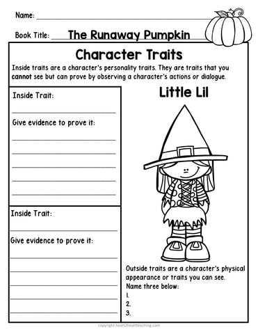 Character Traits Activities for The Runaway Pumpkin Book