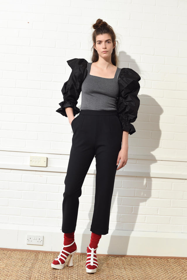 Square Neck Taffeta Sleeve Knit