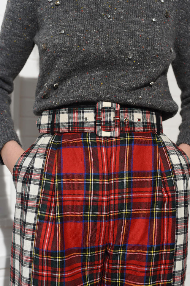Tartan Patchwork Belted Trouser