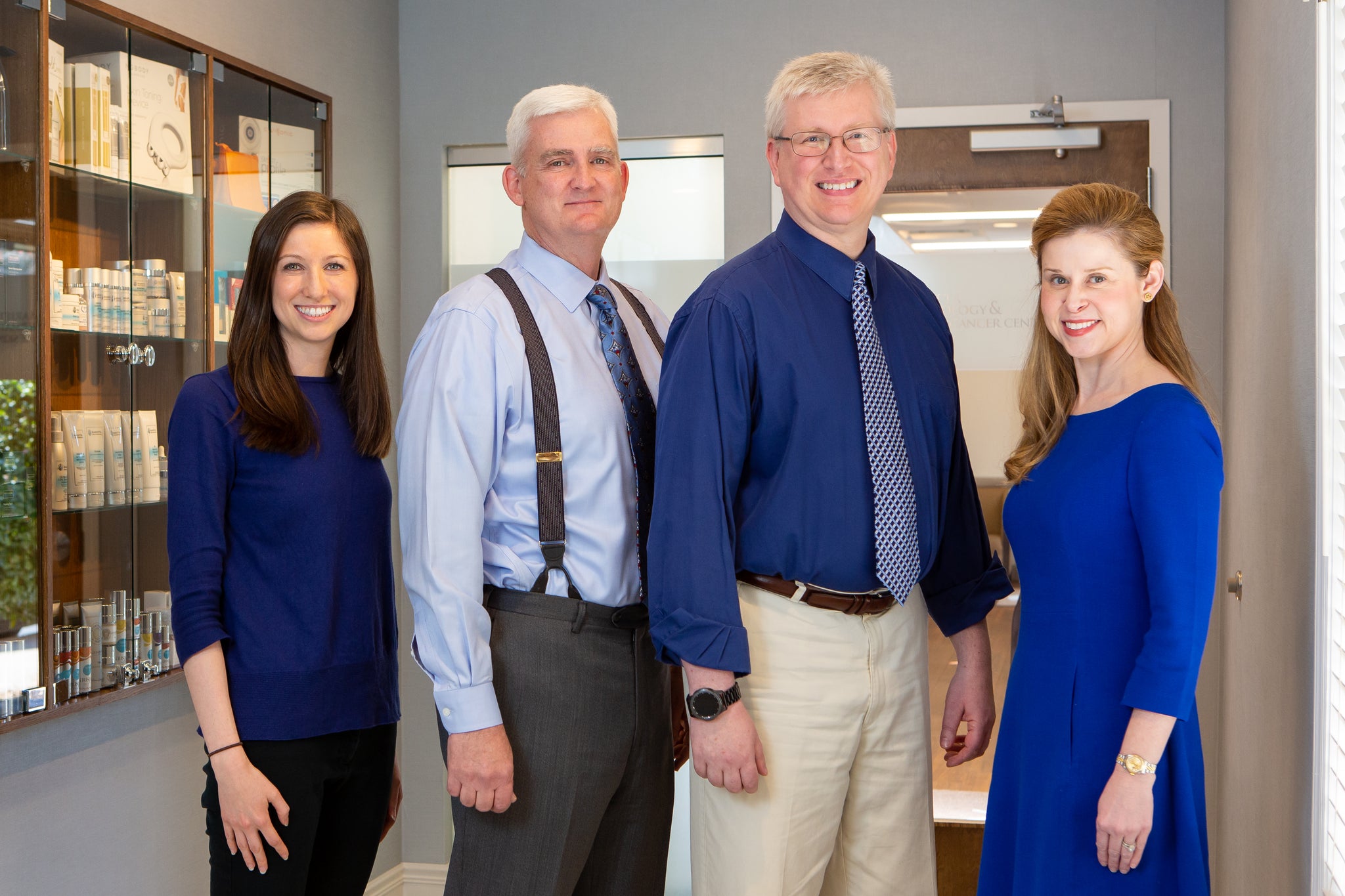 Left to right: Board Certified Dermatologists Jessica Harris, MD, Mark Knautz, MD, George F. Dobo, MD and Elizabeth Richwine, MD