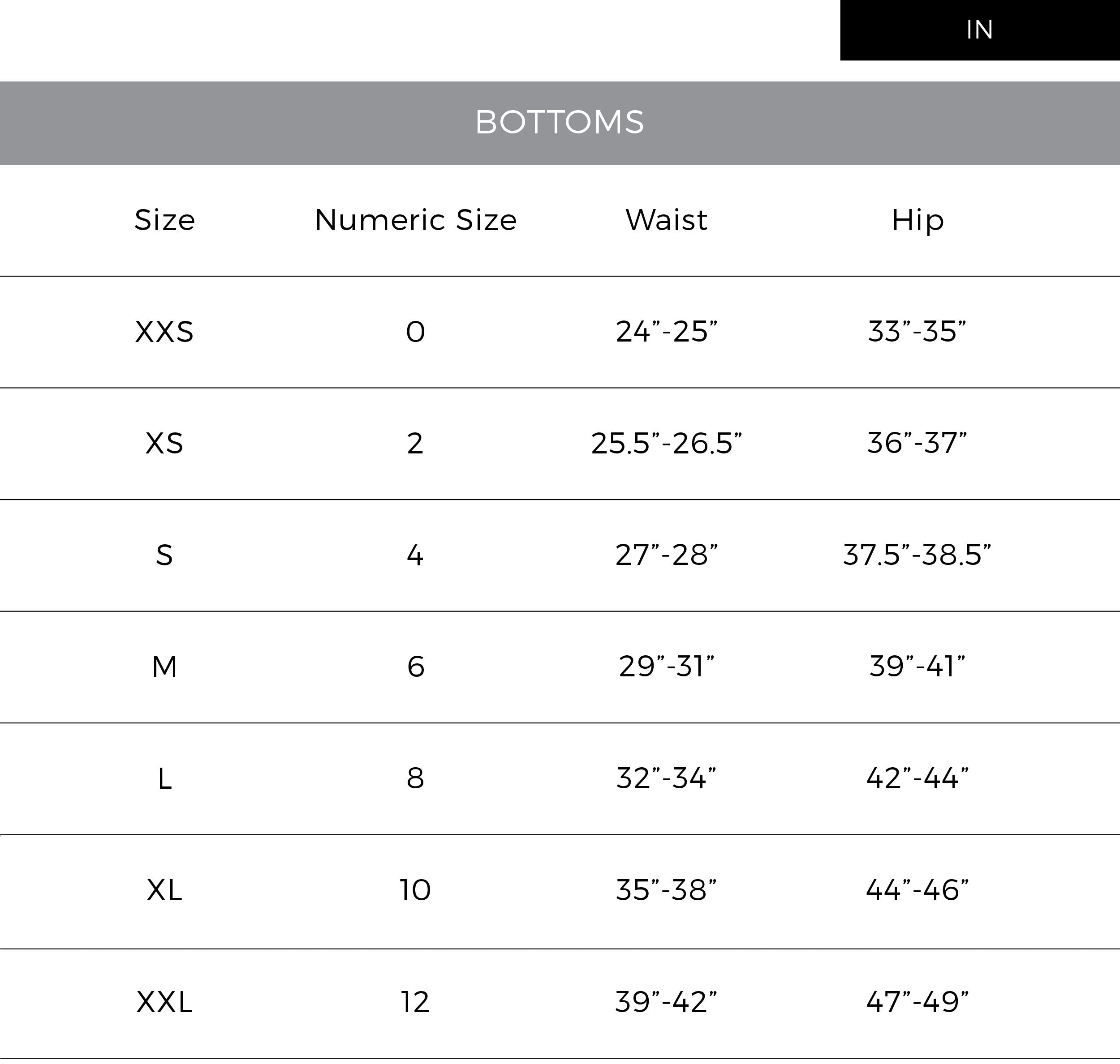 Size Guide - Bottoms