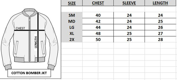 FXN COTTON BOMBER SIZE CHART