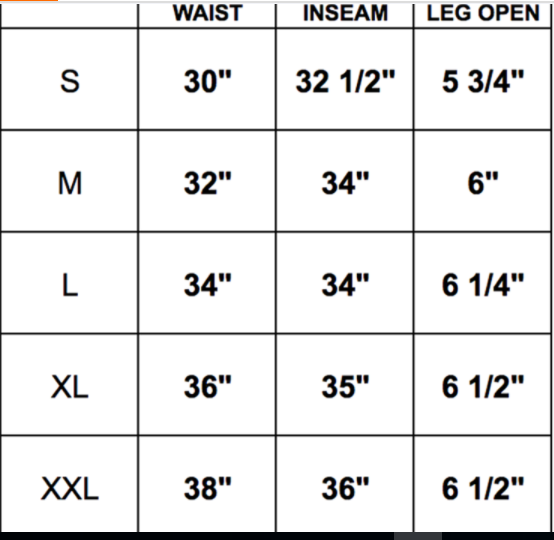 fxn track pants size chart