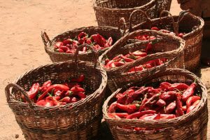Drying Red Chile in Baskets