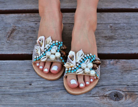 sandals for brides, sandals with shells