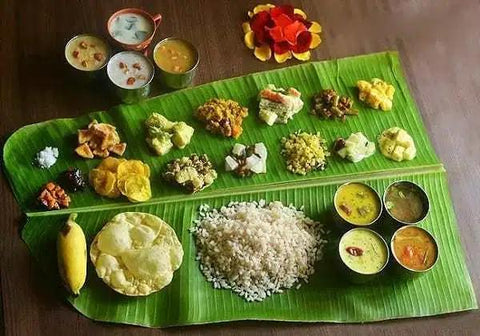 Food on banana leaf