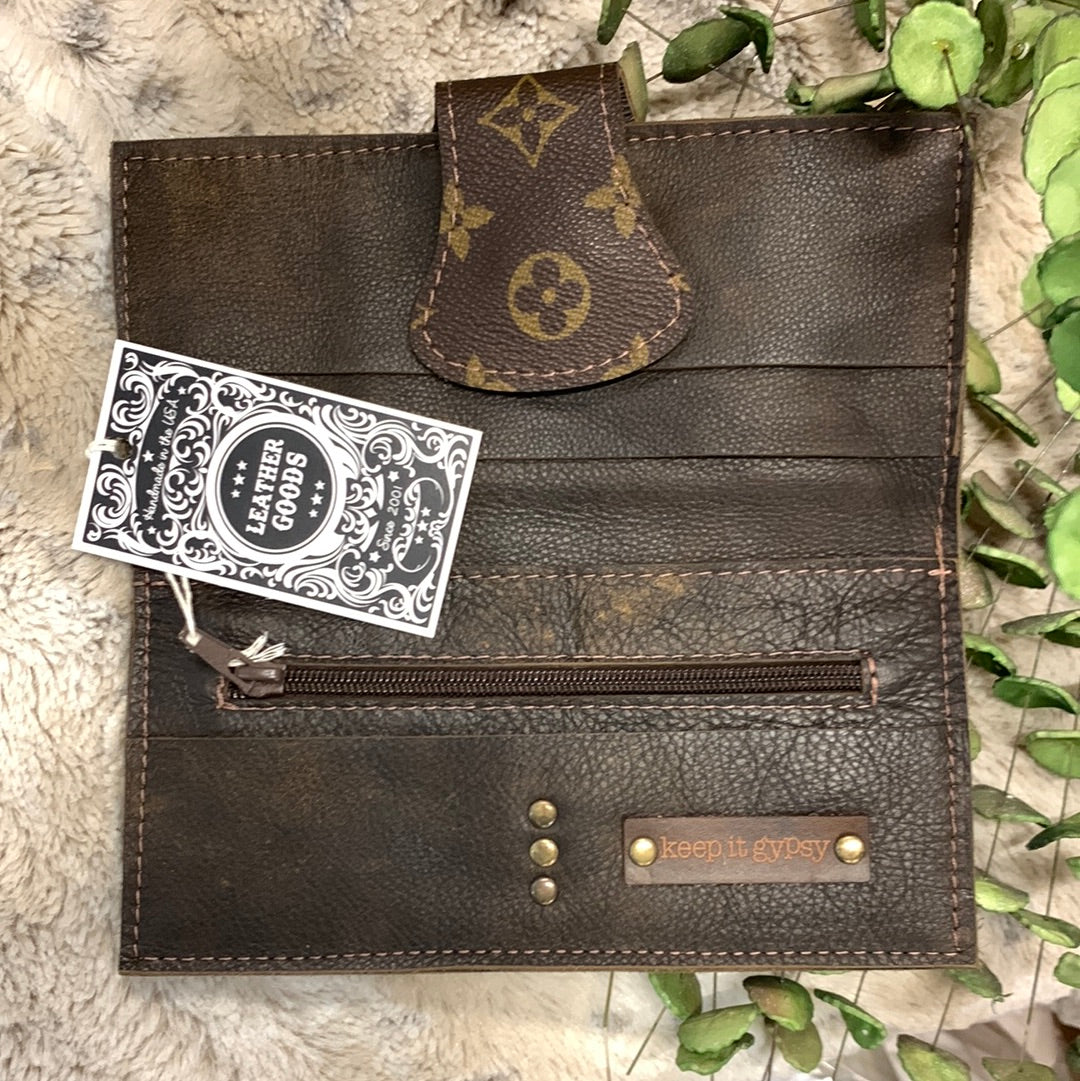 Keep It Gypsy Trifold Distressed Leopard Cowhide Wallet Wristlet