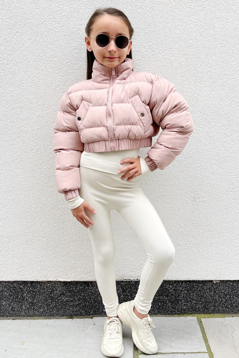 cropped pink puffer jacket