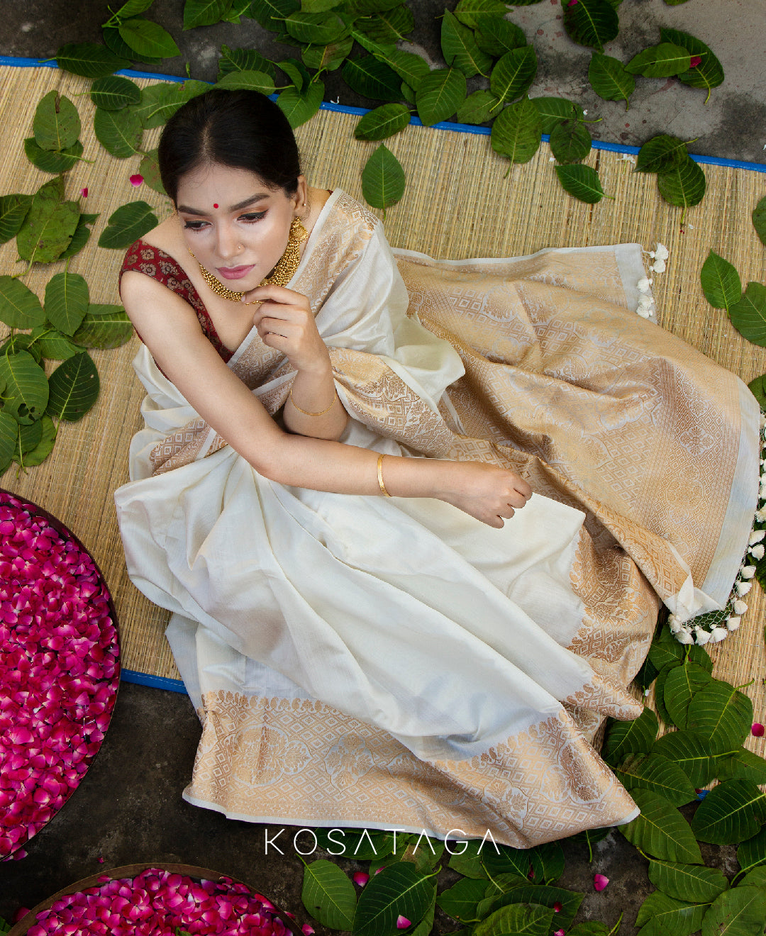 White Dupion Silk Saree