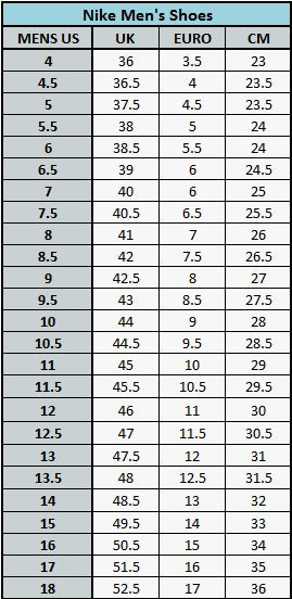 vans sizing to nike