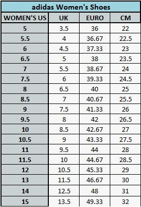 adidas tennis shoes size chart