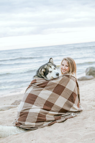 Woman With Dog On Beach Traveling Safety