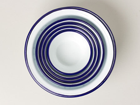 Falcon enamel pieware Blue and white enamel cooking tins and bowls