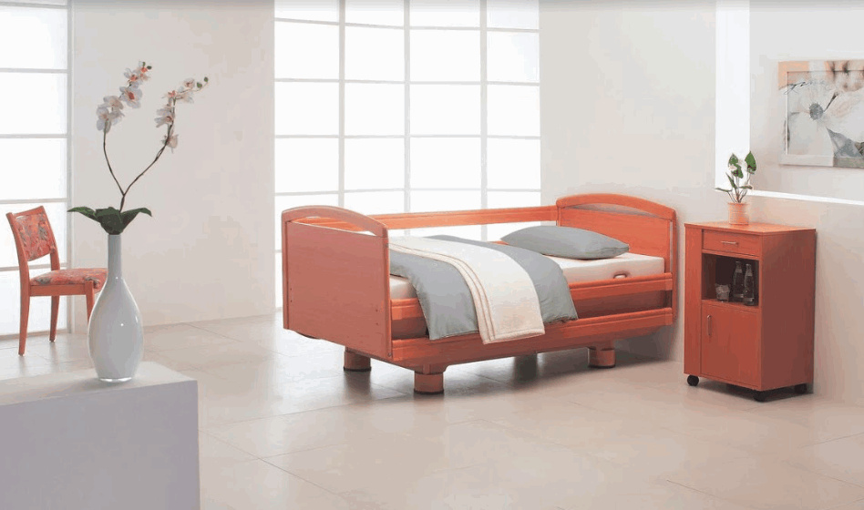A profile bed in a room