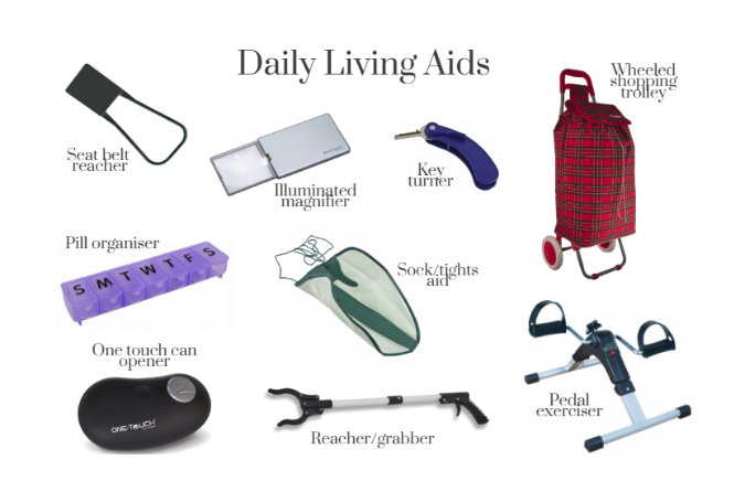 the image shows the different types of daily living aids that are available on the ability superstore website