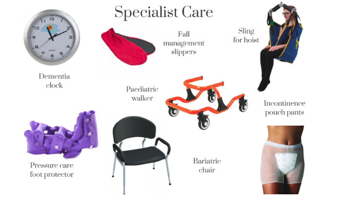 the image shows the different types of specialist care mobility aids that are available on the ability superstore website.