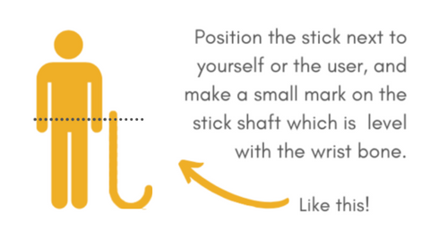 A diagram showing how to measure for a walking stick