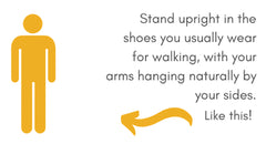 A diagram showing how to stand when being measured for a walking stick