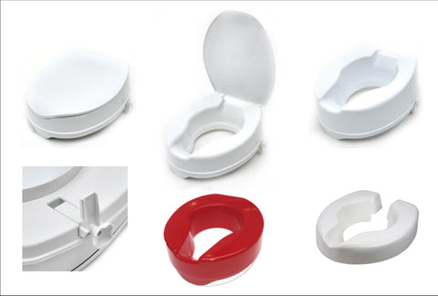 The Comfyfoam, Savanah, Novelle and Red Raised toilet seats that are available for sale on the Ability Superstore website