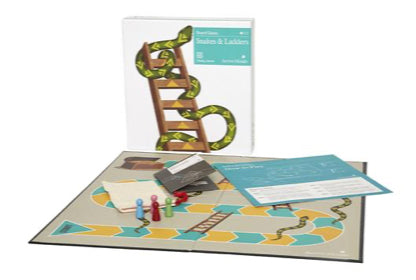 A snakes and ladders board game