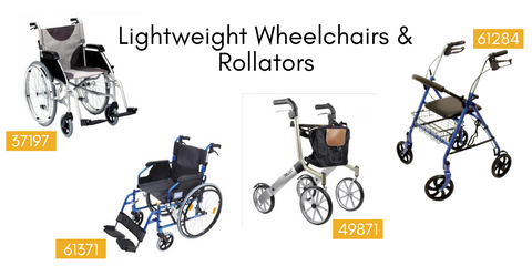 various wheelchairs and Rollators