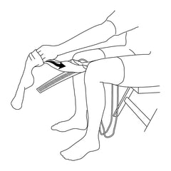 A diagram showing how to use the Etac Socky Stocking Aid - Long