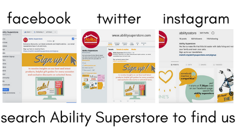 the Facebook, Twitter and Instgram pages that "belong" to Ability Superstore