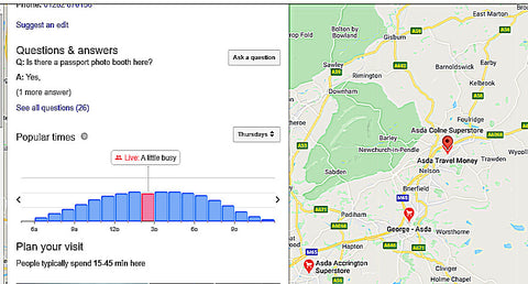 the images the google map and graph showing when asda is busy