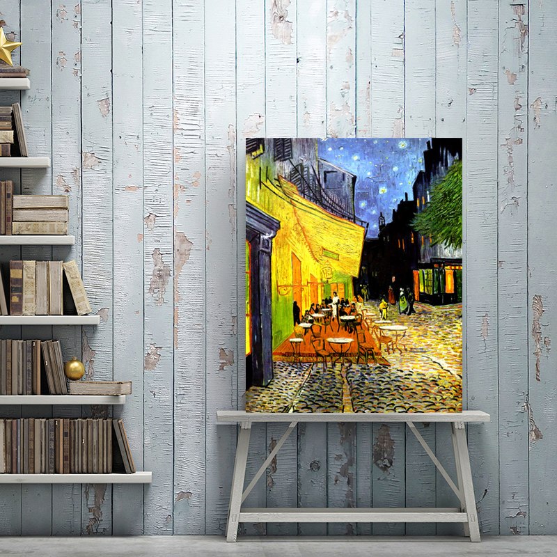 No Frame The Cafe on The Place du Forum by Van Gogh Poster Prints on Canvas for Living Room Wall Art Decorative Abstract Painting 50x70cm 20x28 