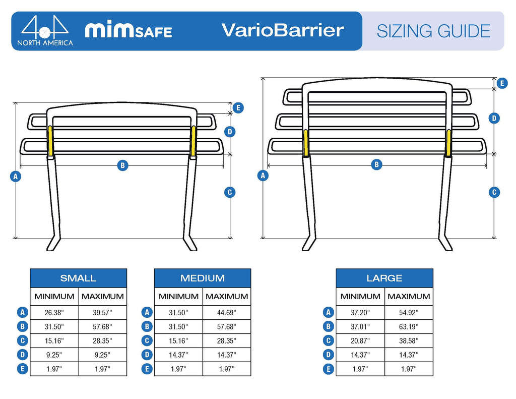 MIM Safe VarioBarrier Universal Cargo Barrier Sizing Chart