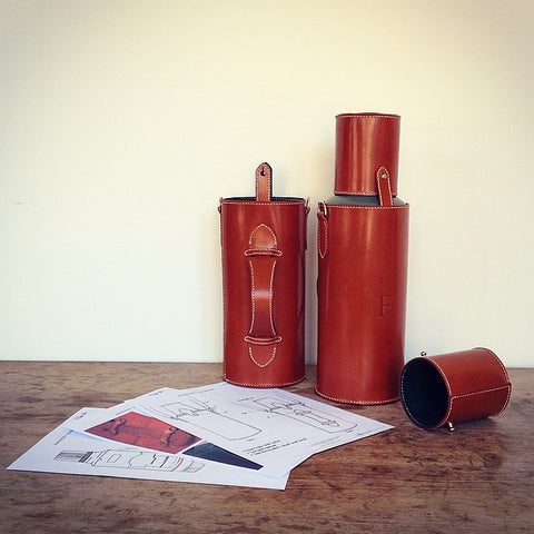 Bespoke leather flask, leather embossing
