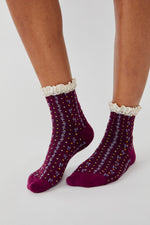 Rosebud Waffle Knit Ankle Socks