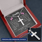(New Arrival) Future Daddy's Cross Necklace (Pink Foot Prints)