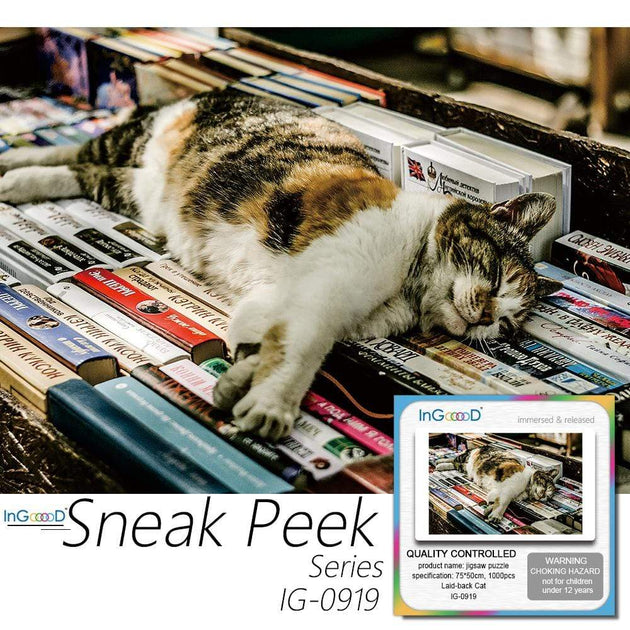 Ingooood-Jigsaw Puzzle 1000 Pieces-Sneak Peek Series-Laid-Back Cat_IG-0919  Entertainment Toys for Adult Special Graduation or Birthday Gift Home Decor