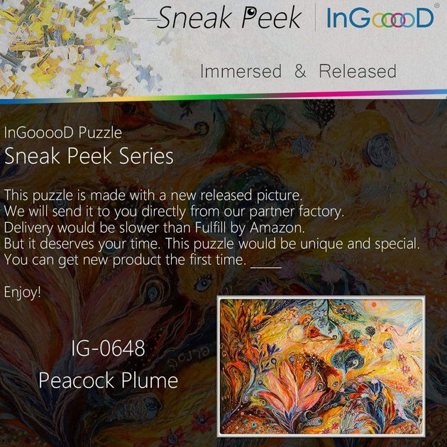 Ingooood-Jigsaw Puzzle 1000 Pieces-Sneak Peek Series-Peacock Plume_IG-0648  Entertainment Toys for Adult Special Graduation or Birthday Gift Home Decor