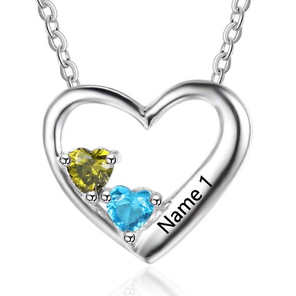 heart necklace with two birthstones