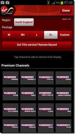 Screenshot from virgin media app