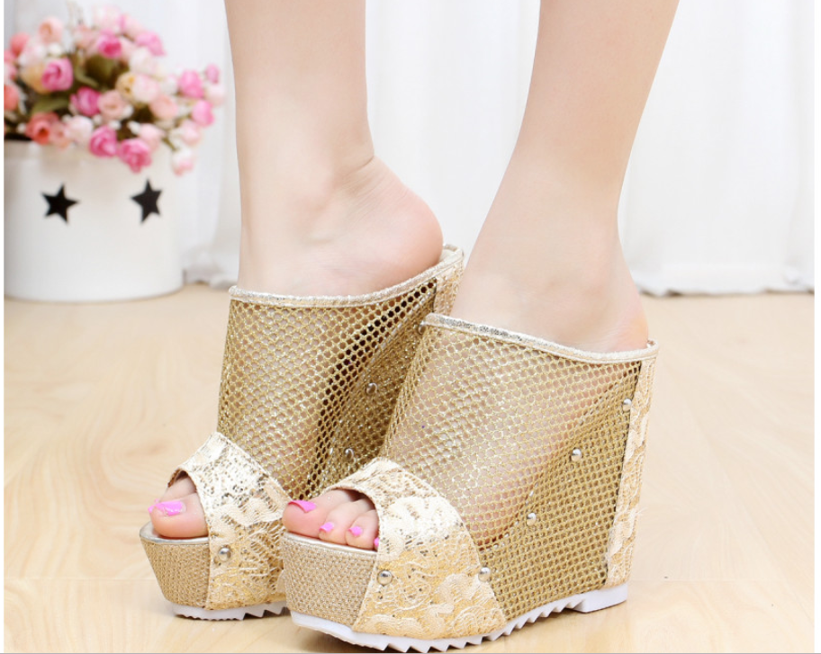 gold platform wedges