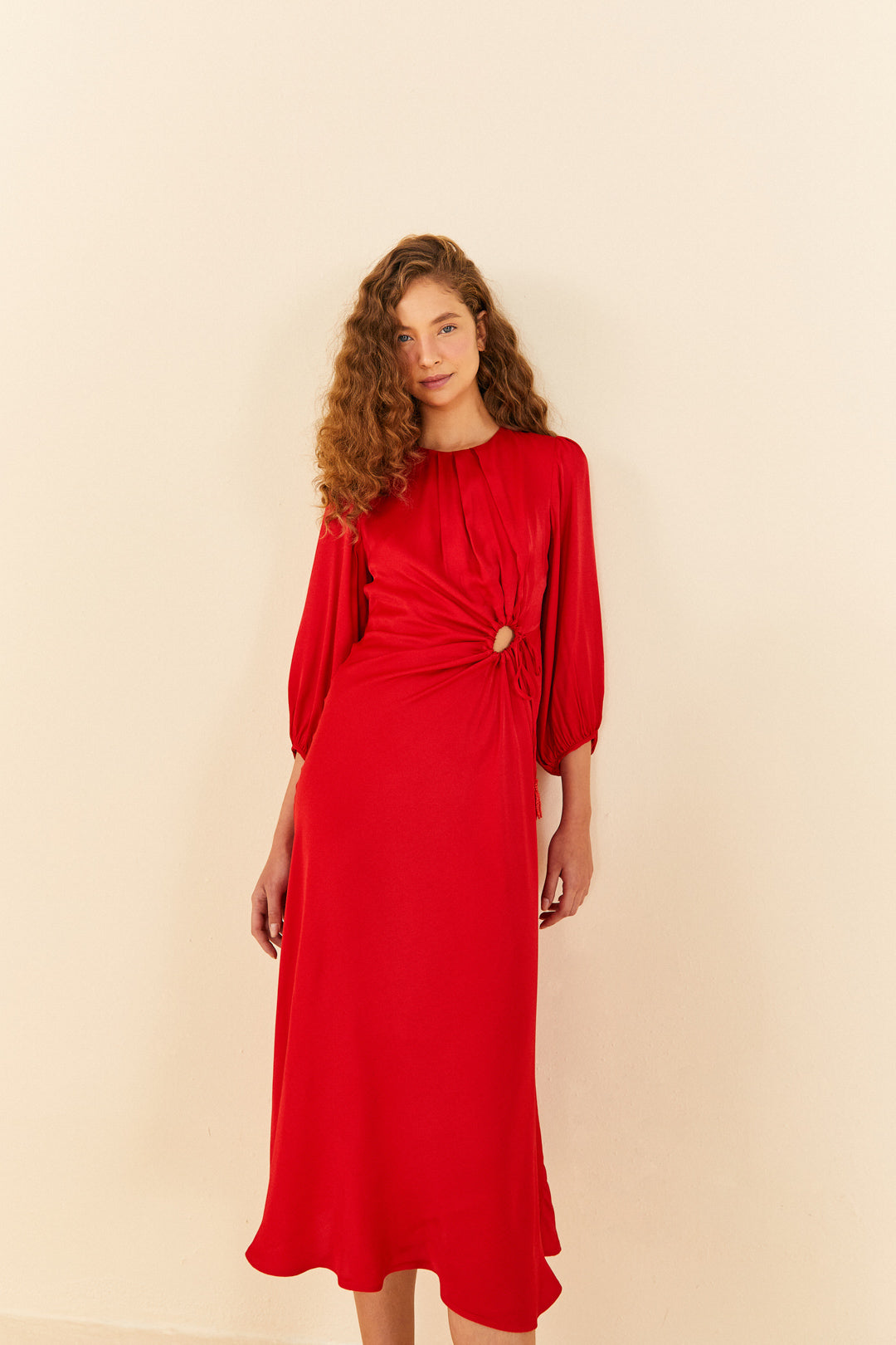 Red Front Circle Cut Out Midi Dress