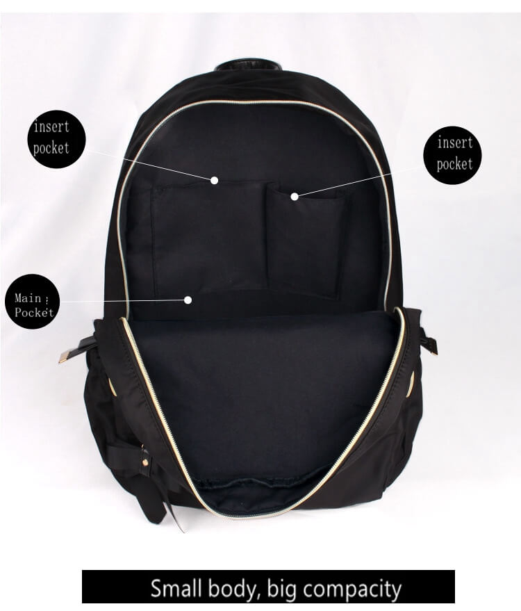 structure of black nylon backpack