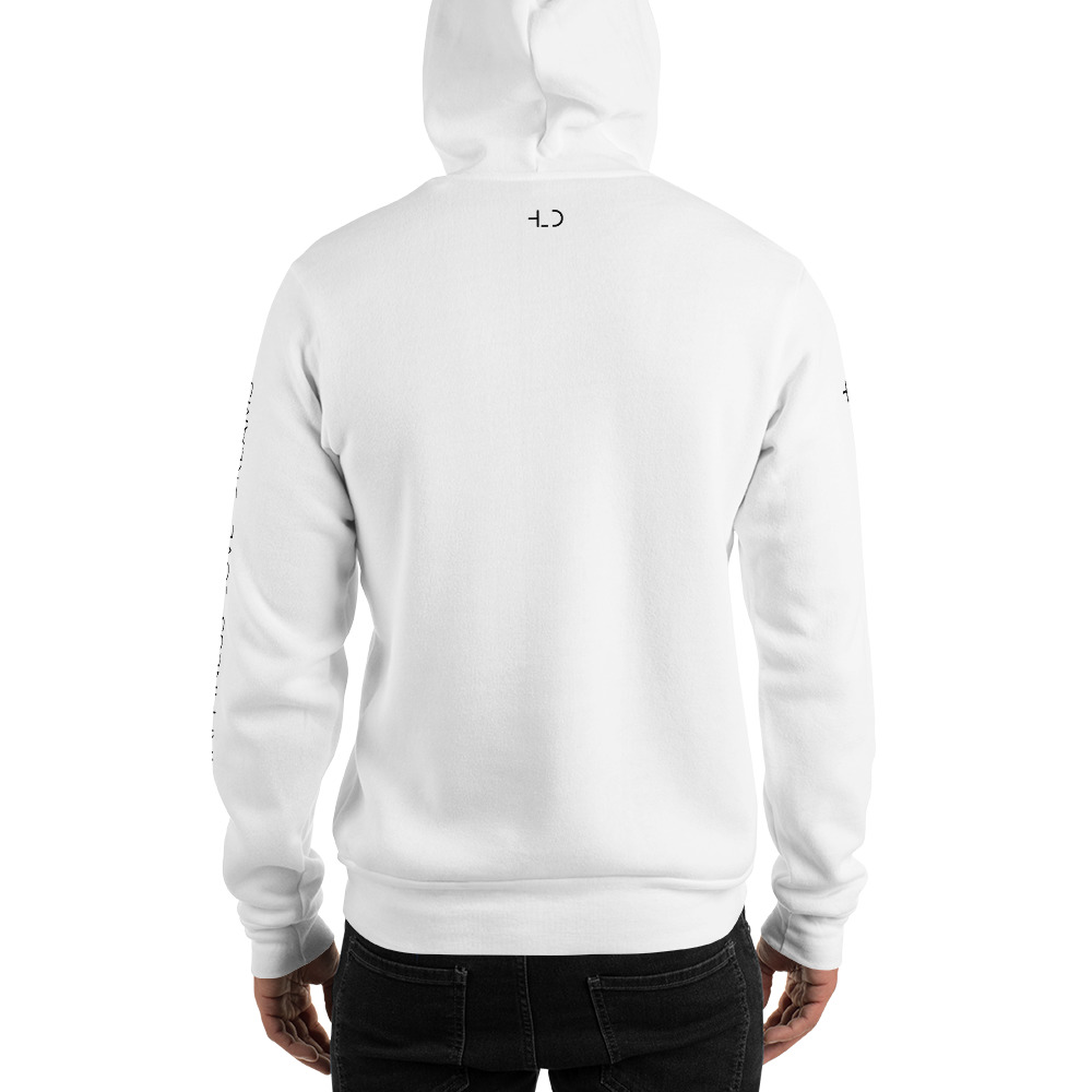 white hoodie with black sleeves