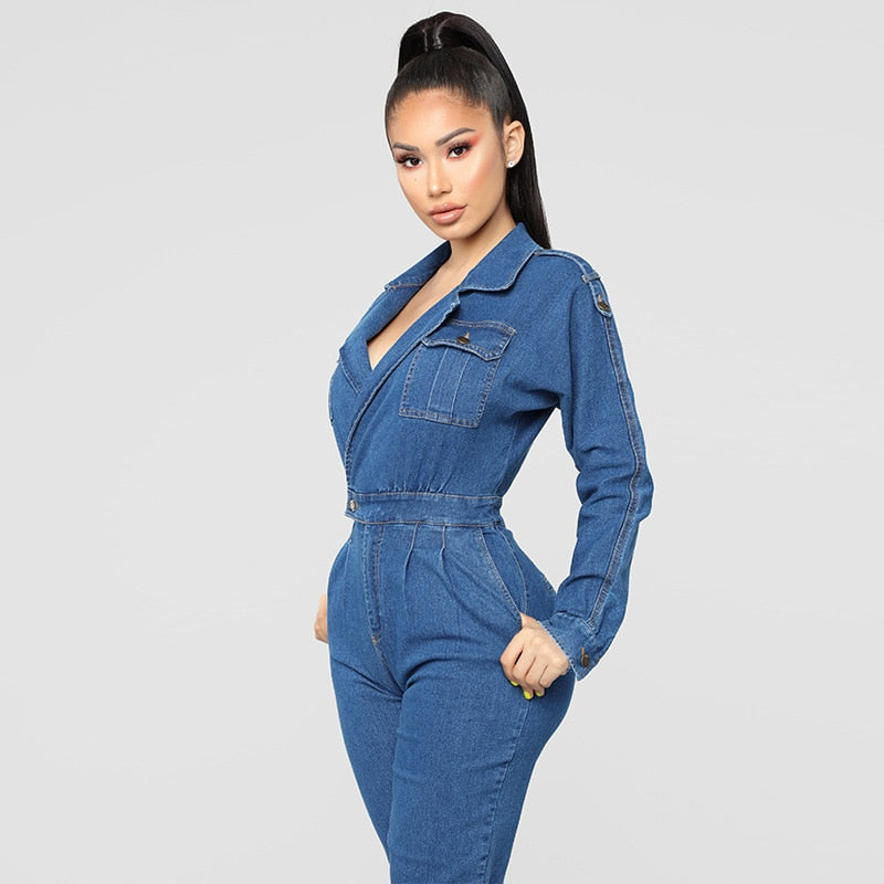 jean jumpsuit long sleeve