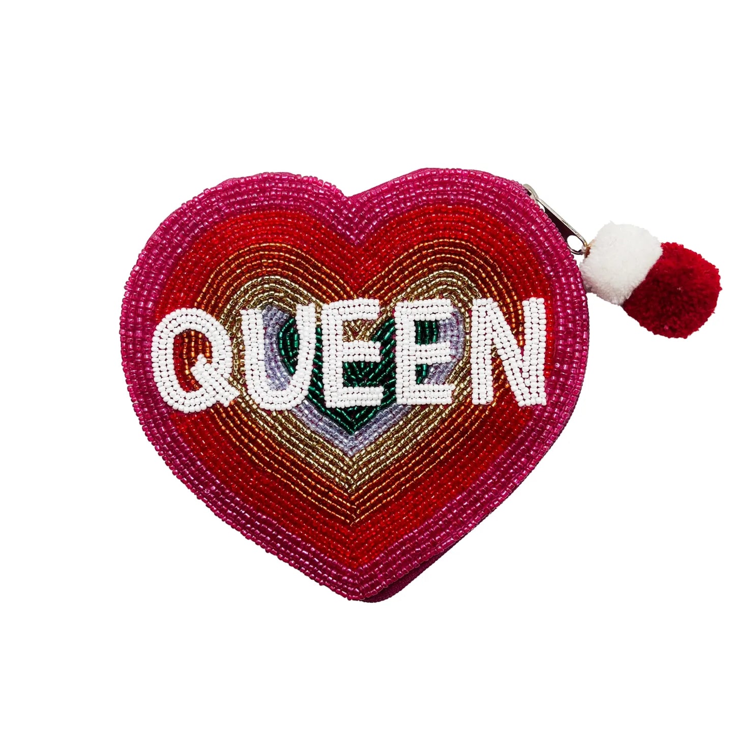 Rainbow Heart Queen Beaded Coin Pouch