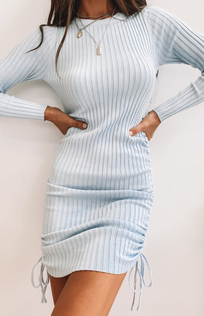 light blue ribbed dress