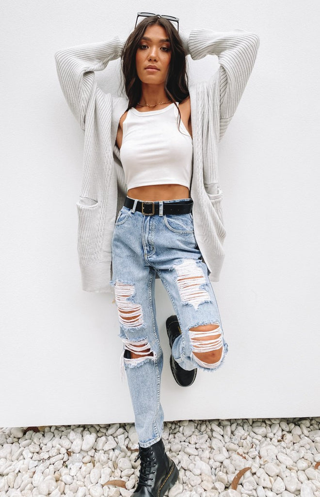 white crop top and ripped jeans