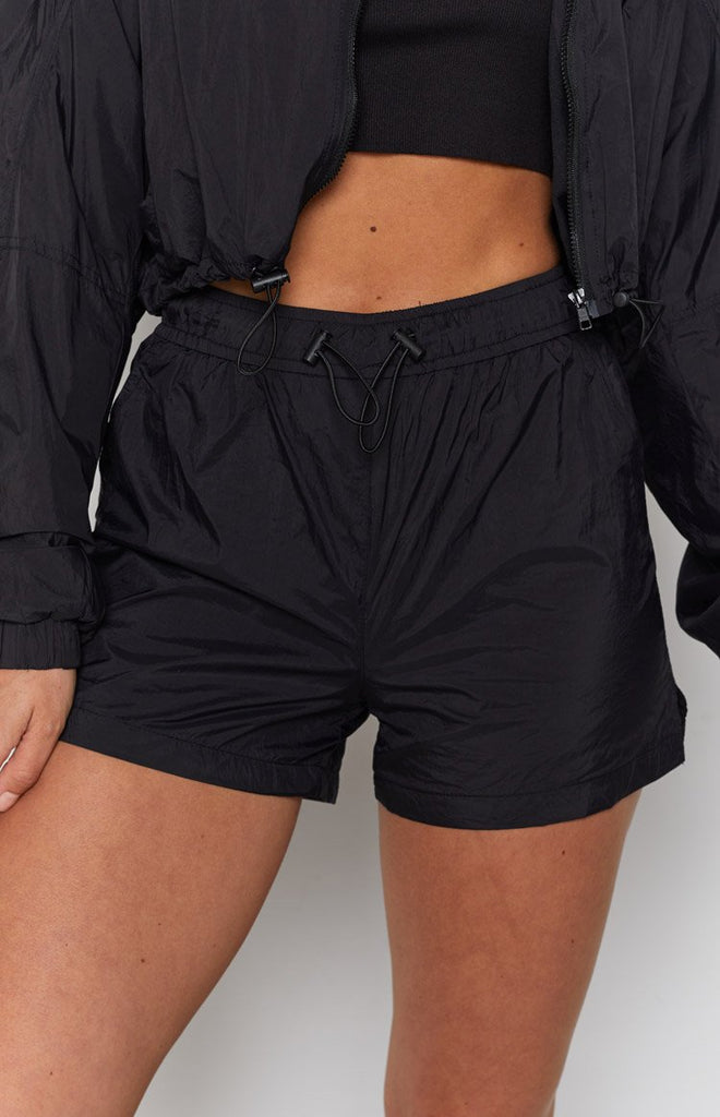 black windbreaker shorts