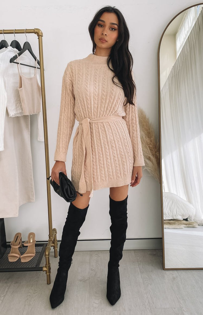 beige jumper dress