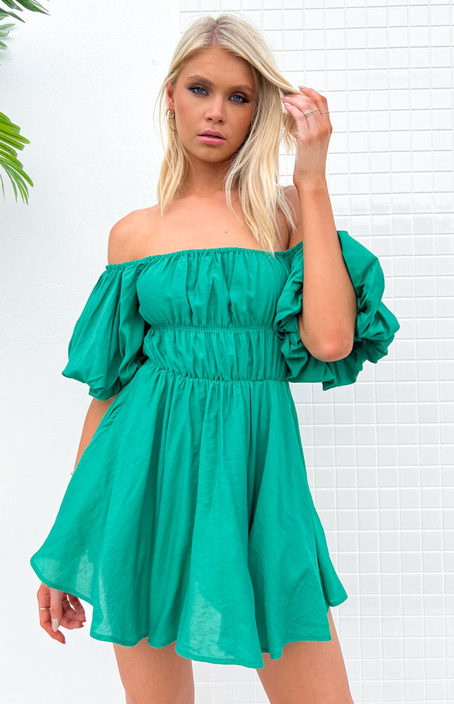 Paradise Puff Sleeve Dress Green