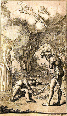 Balder lying dead, surrounded by weeping gods and goddesses ("Balders Død" by Johannes Ewald)--Viking Dragon Blogs