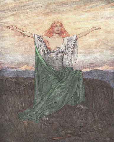 Brunhild praises the light: 1911 illustration by Arthur Rackham, https://commons.wikimedia.org/wiki/File:Ring48.jpg--Viking Dragon Blogs